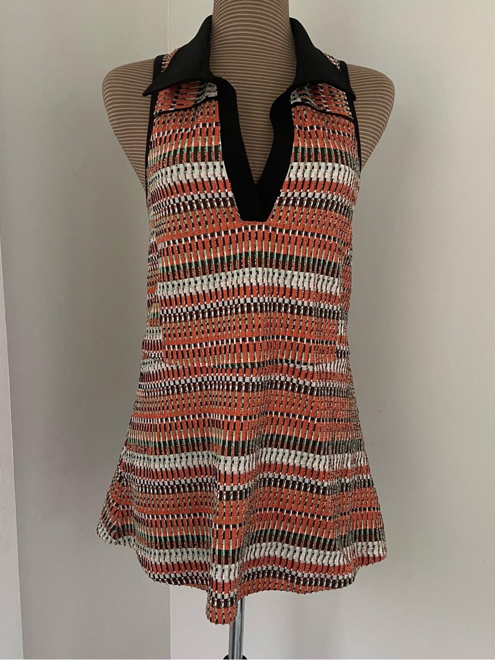 Urban Outfitters NWT Sleeveless Knit Collared Minidress in Orange Multi